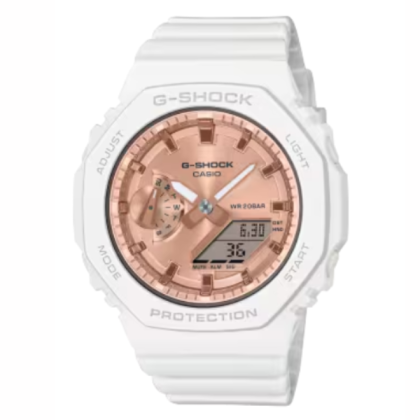 Casio G-Shock GMA-S2100MD-7A White Resin Band with Rose Gold Dial Analog-Digital Women Watch